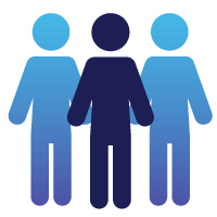 Ícono de comunidad o trabajo en equipo, representado por tres siluetas humanas