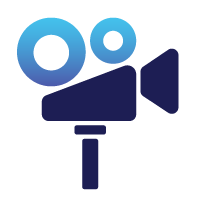 Ícono de cámara de cine o video, representando cinematografía o producción audiovisual