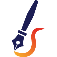 Ícono de pluma estilográfica naranja, representando creatividad escrita o diseño gráfico y animación