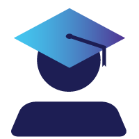 Ícono de usuario con gorro de graduado sobre la cabeza, representando talento o reconocimiento