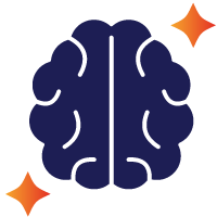 Ícono de cerebro con estrellas, símbolo de pensamiento creativo e innovación