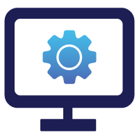 Ícono de monitor con engranaje que simboliza tecnología y herramientas digitales