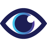 Ícono de observación o visión creativa, representado por un ojo azul